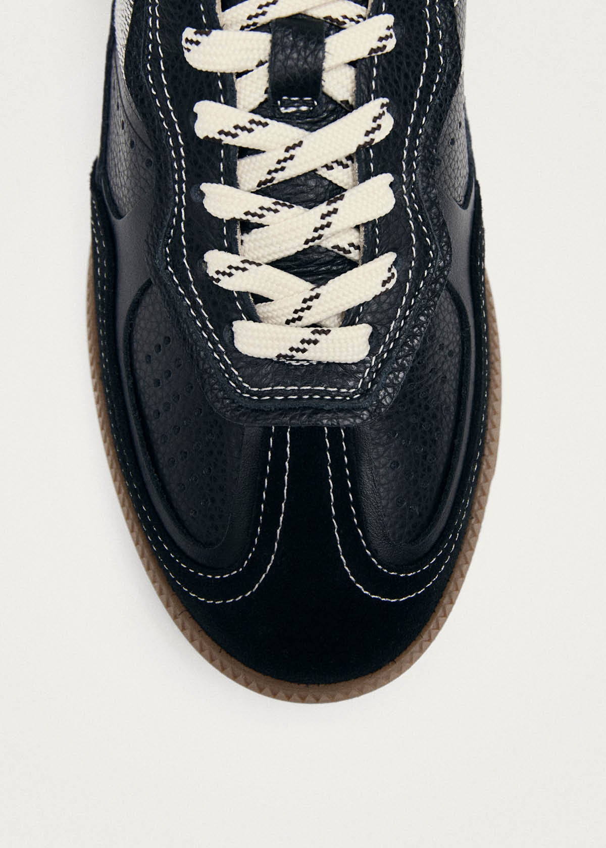 Tb.490 Sneakers in Pelle Nera e Color Crema con Effetto Grana