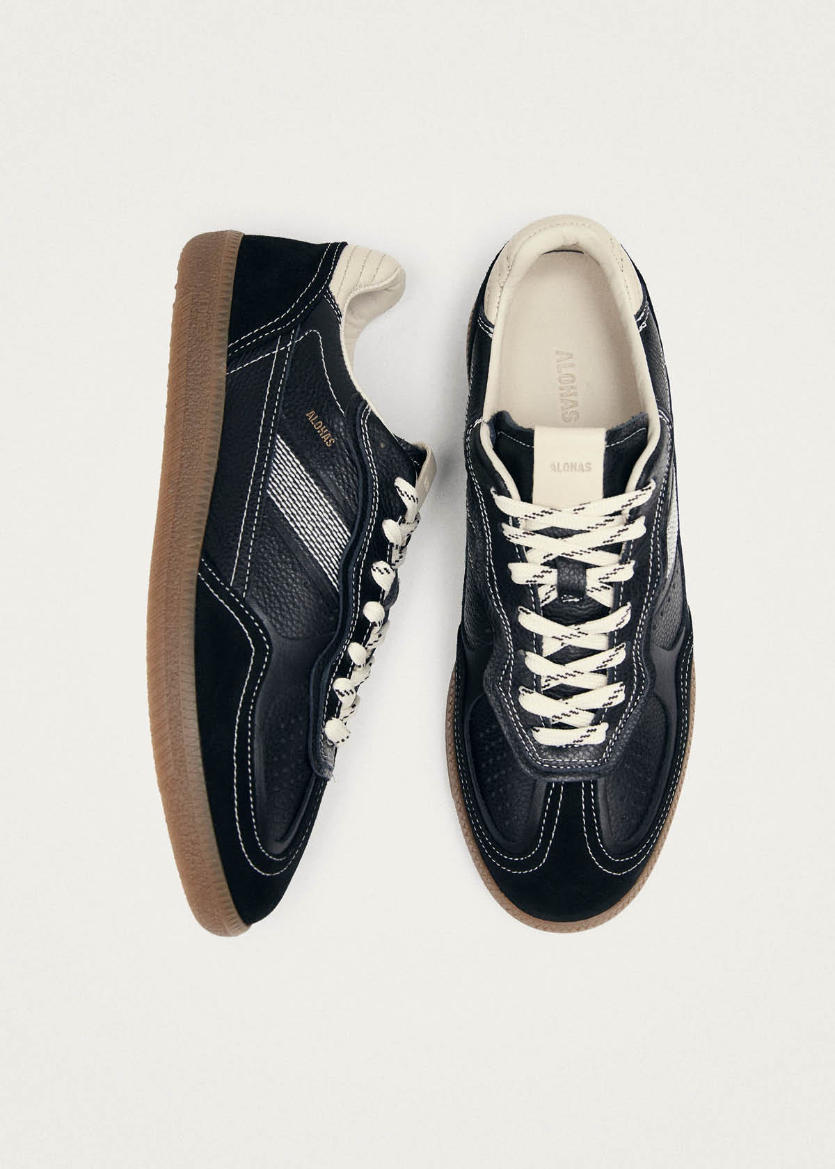Tb.490 Rife Grain Black & Cream Leather Sneakers | ALOHAS