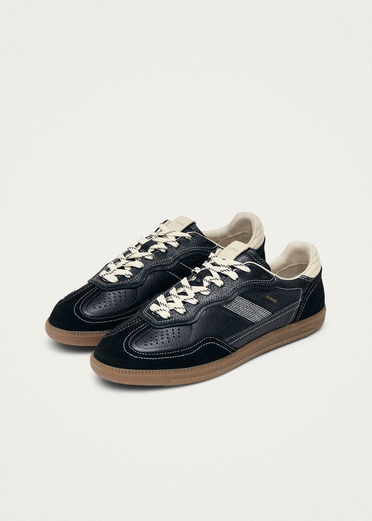 Tb.490 Sneakers in Pelle Nera e Color Crema con Effetto Grana