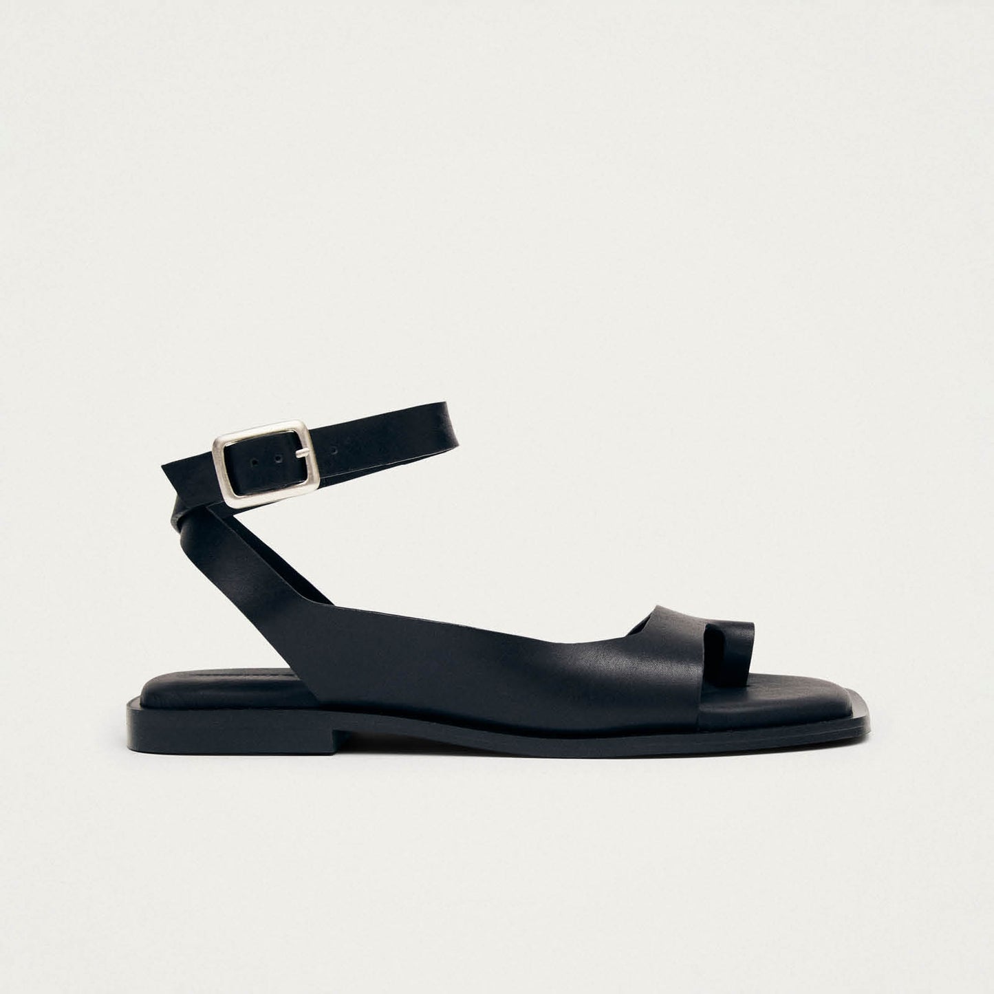Tebas Black Leather Sandals