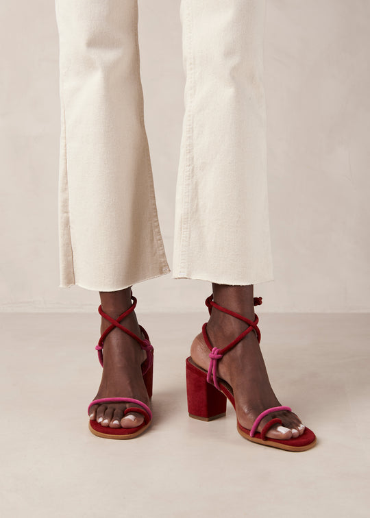 Grace Bicolor Red Magenta Leather Sandals