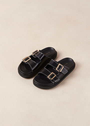 Buckle Strap - Black Leather Sandals