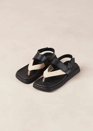 Decade Bicolor Black Cream Leather Sandals