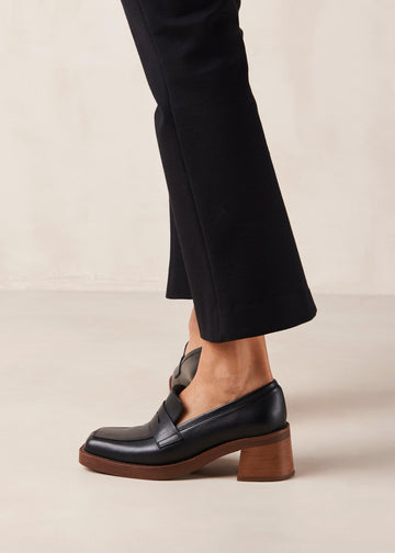 Roxanne Black Leather Loafers ALOHAS