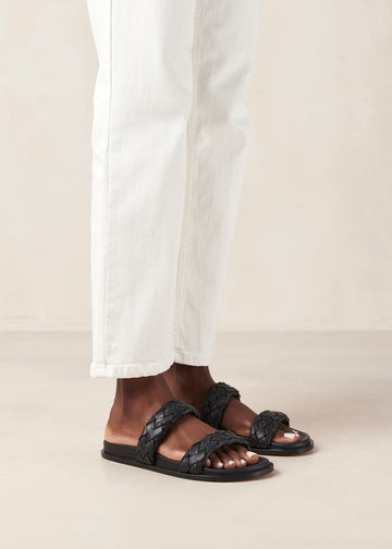 Calypso Black Leather Sandals ALOHAS