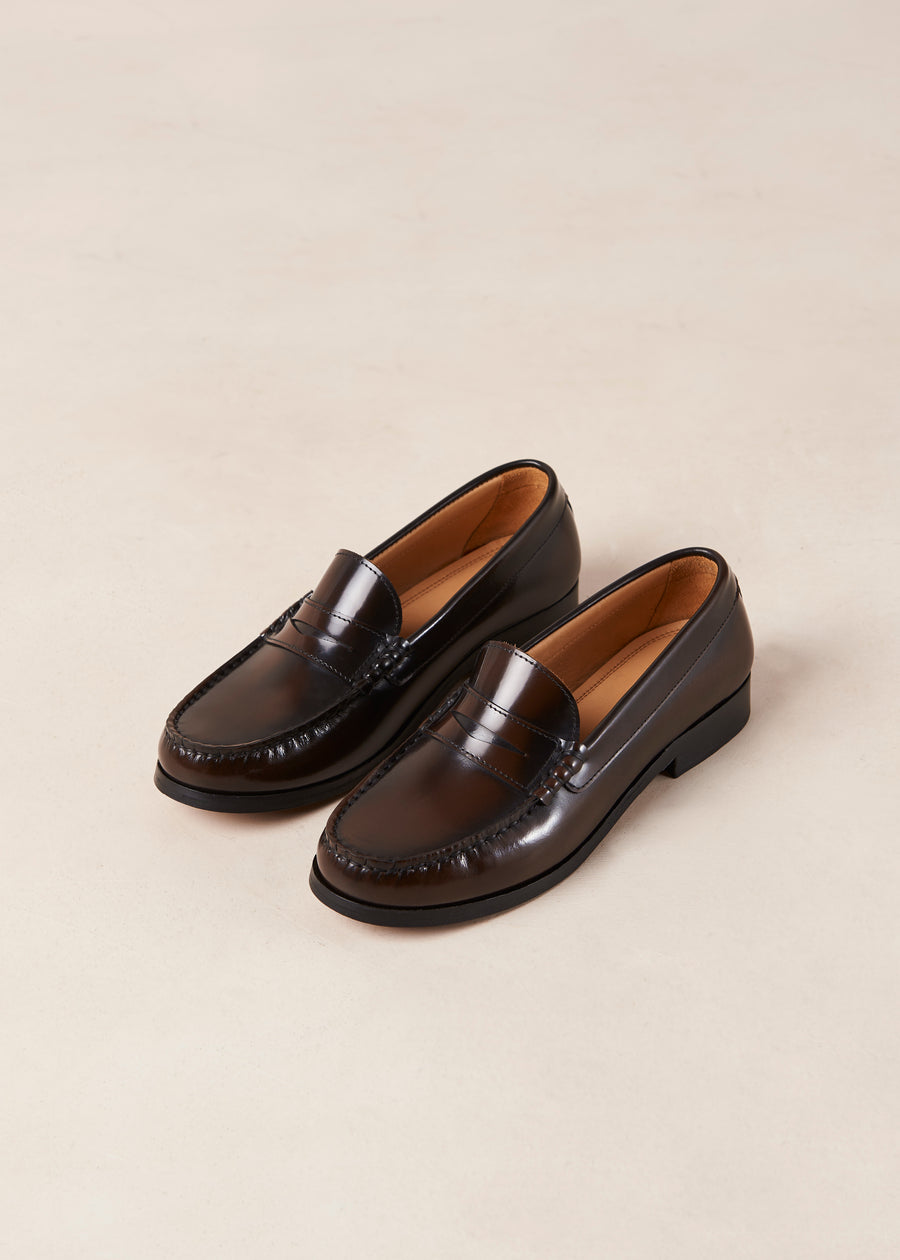 Rivet Brushed Coffee Brown Leather Loafers