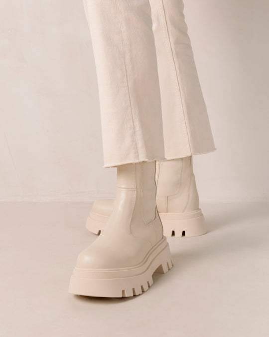 All Rounder Cream Leather Ankle Boots