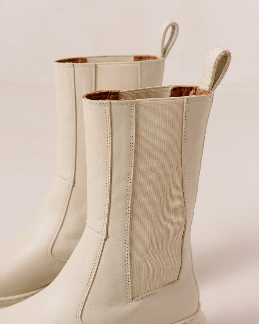 Armor Cream Leather Ankle Boots Ankle Boots ALOHAS