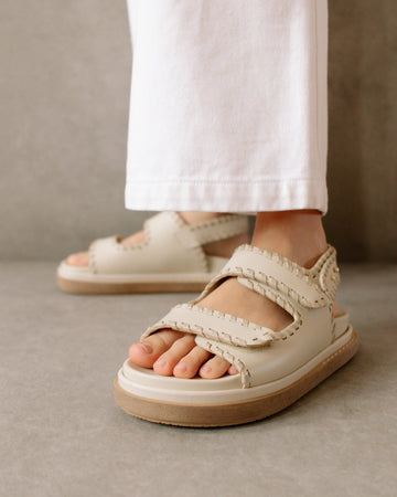 Barrel Stone Beige Cream Leather Sandals