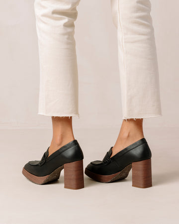 Busy Black Vegan Leather Loafers ALOHAS