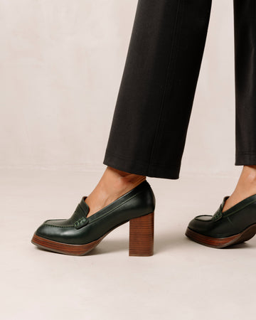 Busy Dark Green Leather Loafers ALOHAS