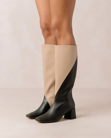 Chalk Black and Beige Vegan Leather Boots ALOHAS