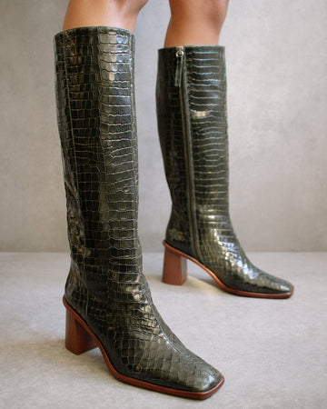 East Alli Forest Green Leather Boots