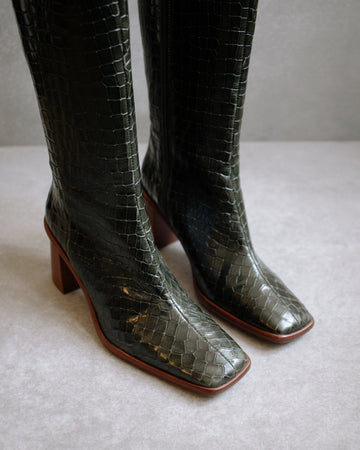 East Alli Forest Green Leather Boots