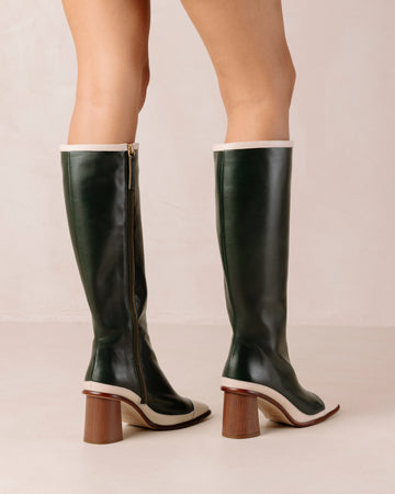 East Retro Bicolor Jade Green Cream Leather Boots