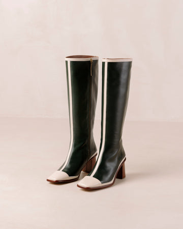 East Retro Bicolor Jade Green Cream Leather Boots