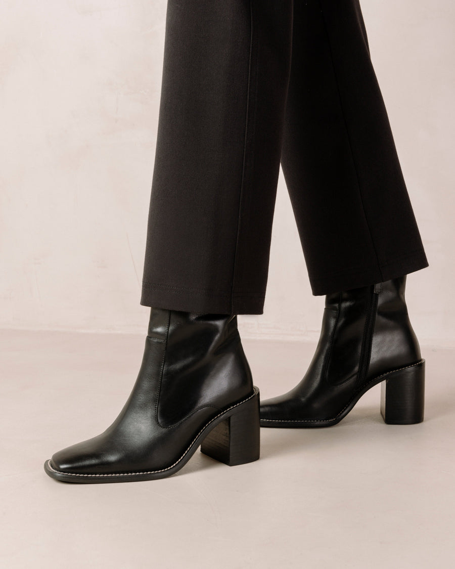 Francesca Black Leather Ankle Boots