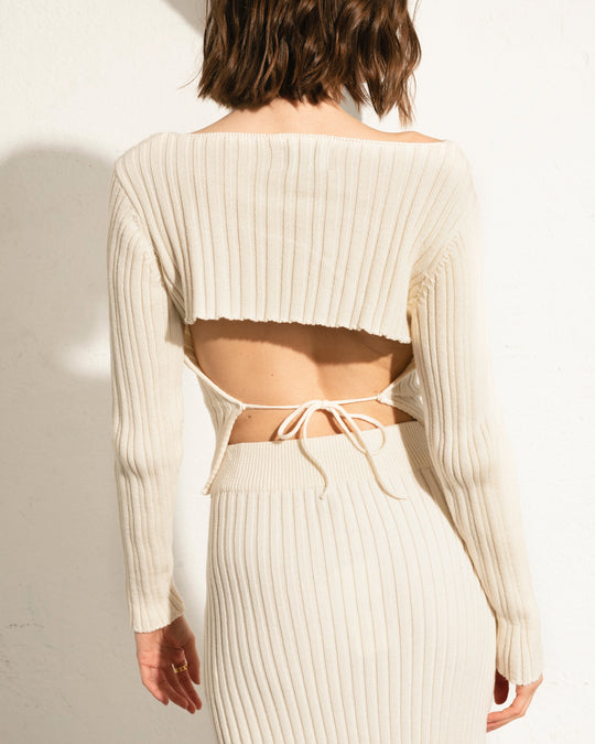 Honest Backless Knit Top Off White