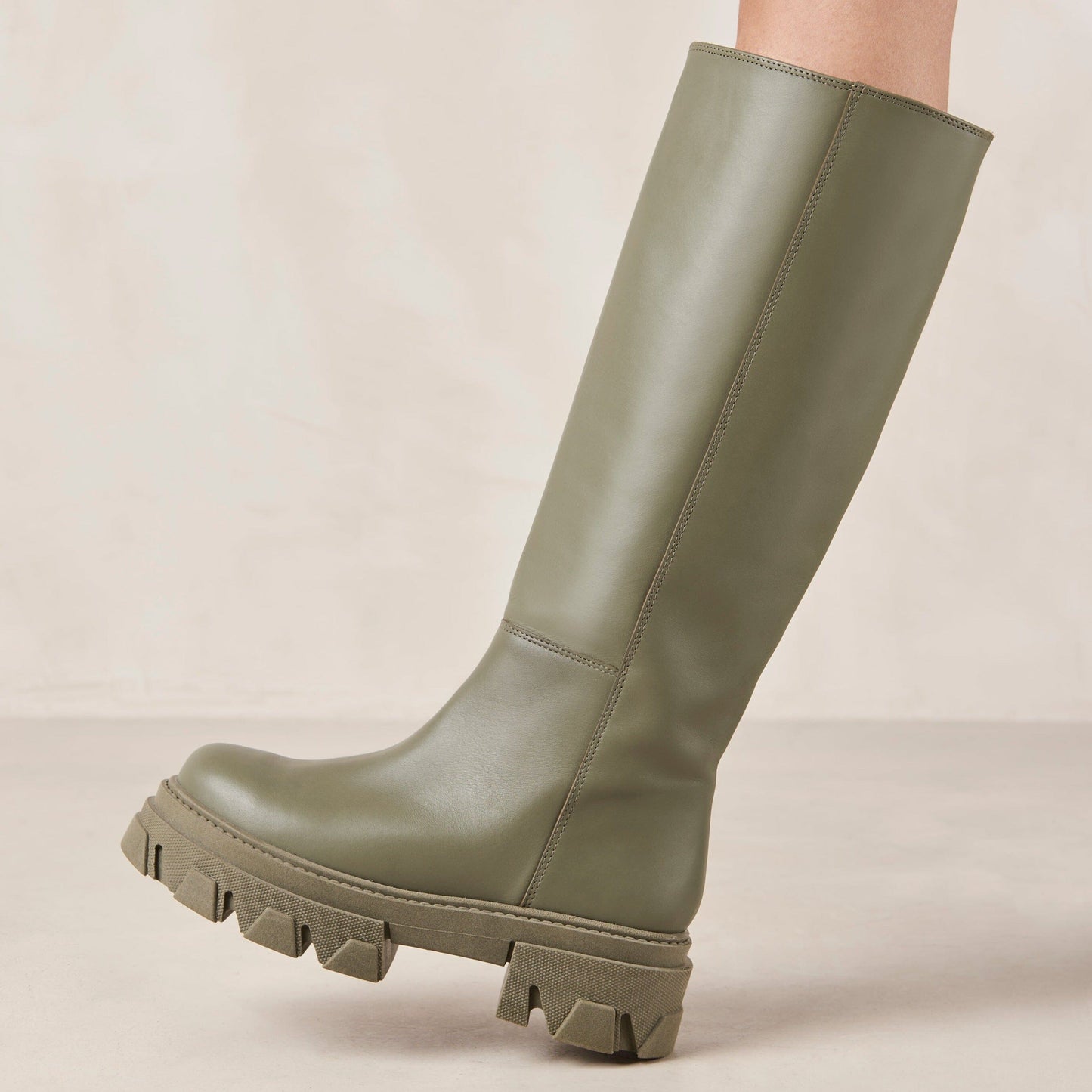 Katiuska Khaki Leather High Boot Boots ALOHAS