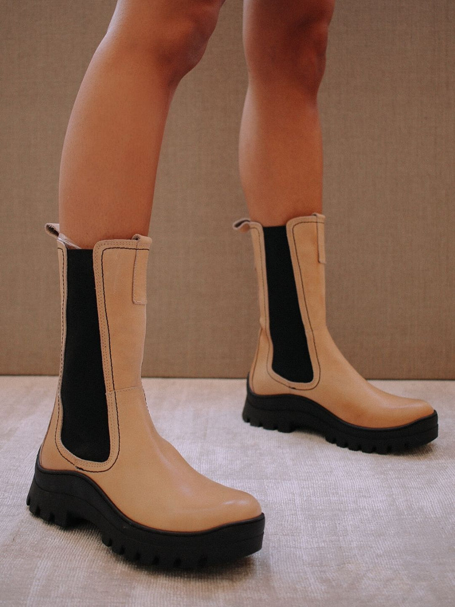 Pick Me Up Beige Leather Boots ALOHAS
