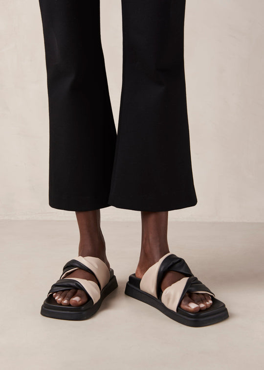 Shaka Bicolor Black Cream Leather Sandals