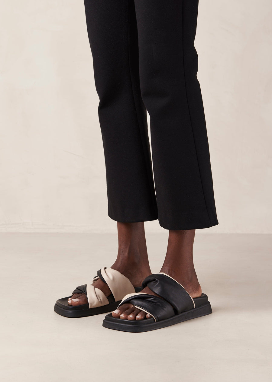Shaka Bicolor Black Cream Leather Sandals Sandals ALOHAS