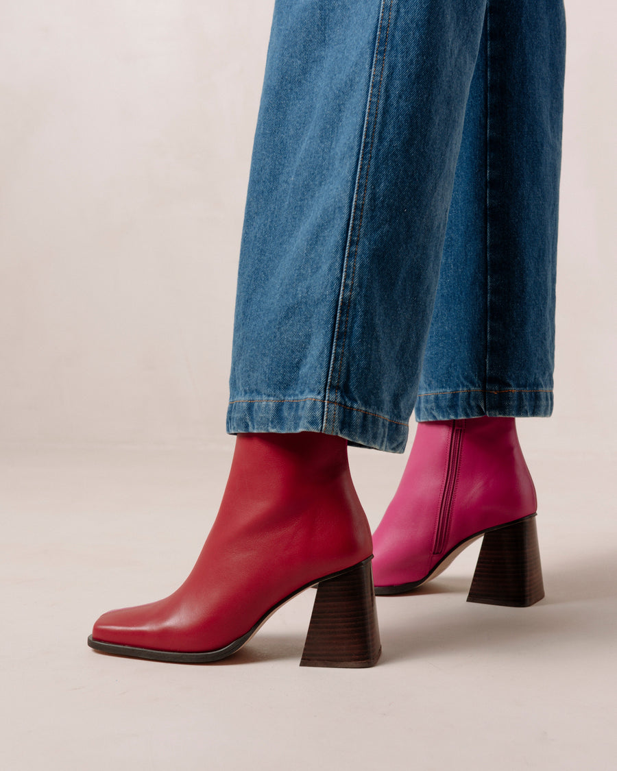 South Bicolor Red Magenta Leather Ankle Boots Ankle Boots ALOHAS
