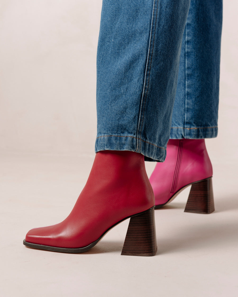 South Bicolor Red Magenta Leather Ankle Boots Ankle Boots ALOHAS