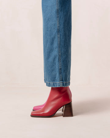 South Bicolor Red Magenta Leather Ankle Boots