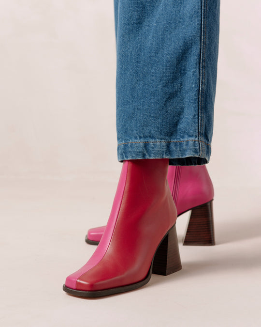 South Bicolor Red Magenta Leather Ankle Boots