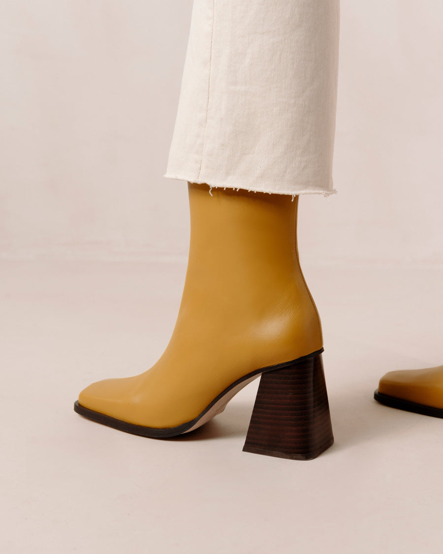 COS Block-Heel Leather Ankle Boots in YELLOW / BROWN | Endource