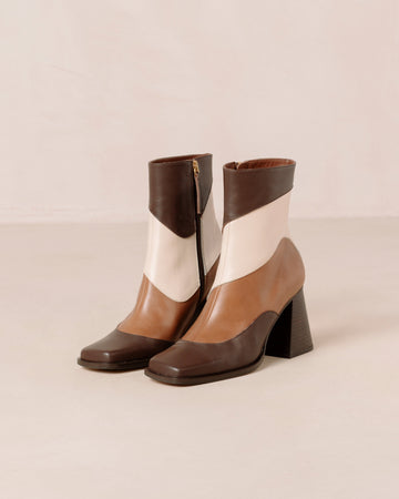 South Patchwork White and Brown Leather Boots ALOHAS