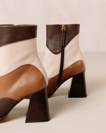 South Patchwork White and Brown Leather Boots ALOHAS