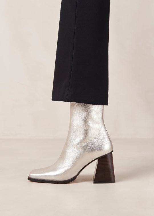 South Shimmer Silver Leather Ankle Boots