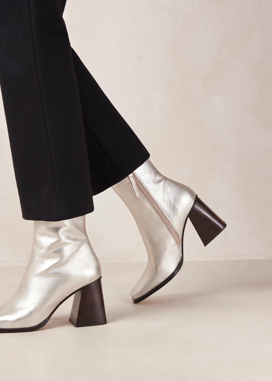 Metallic leather ankle boots