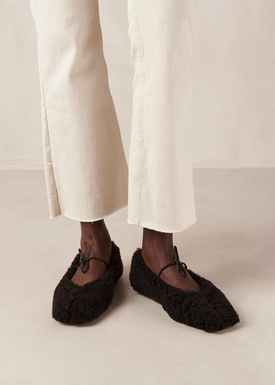 Sway Furry Coffee Brown Leather Ballet Flats Ballet Flats ALOHAS