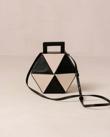 The K Bicolor Black Cream Leather Crossbody Bag