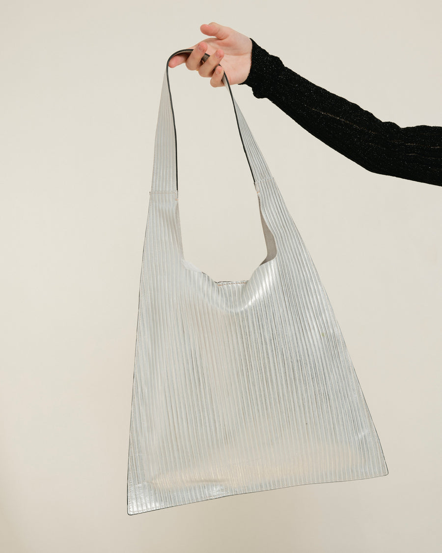 The L Pleated Shimmer Silver Handbags ALOHAS