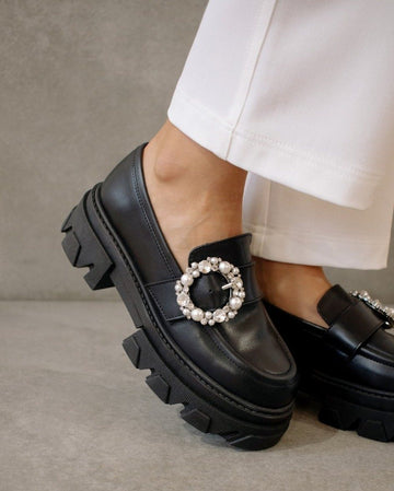 Trailblazer Crystal Black Leather Loafers ALOHAS