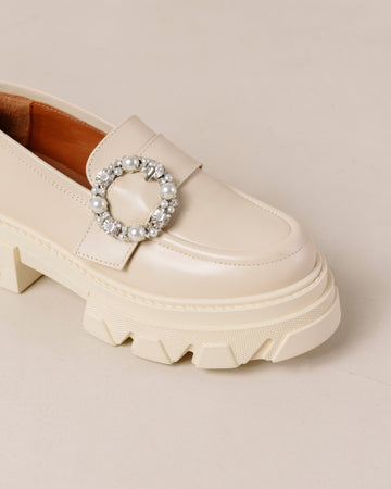 Trailblazer Crystal Cream Leather Loafers