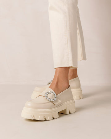 Trailblazer Crystal Cream Cream Leather Loafers ALOHAS