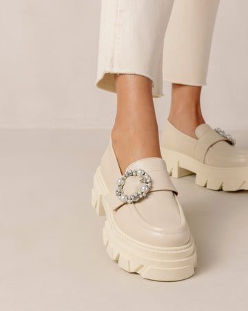 Trailblazer Crystal Cream Leather Loafers