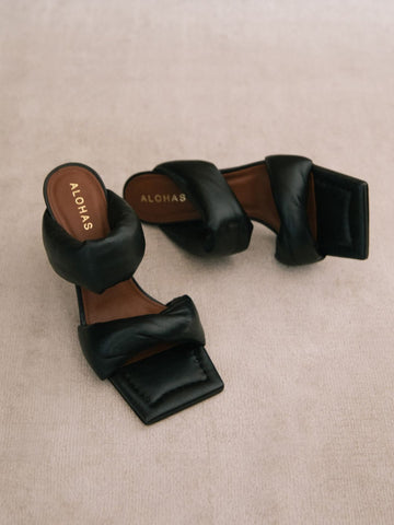 Twist Strap Black Leather Sandals ALOHAS