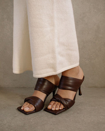 Twist Strap Dark Brown Leather Mules ALOHAS