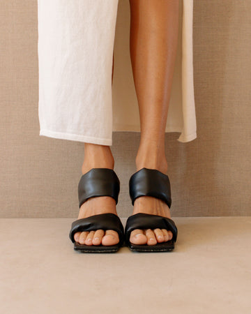 Twist Strap Corn Black Vegan Leather Mules ALOHAS