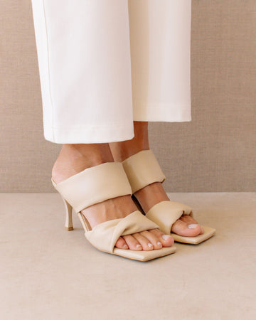 Twist Strap Corn Cream Vegan Leather Sandals