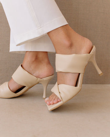 Twist Strap Corn Cream Vegan Leather Sandals