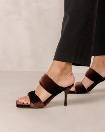 Velvet heeled outlet mules