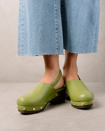 Green leather sales clogs