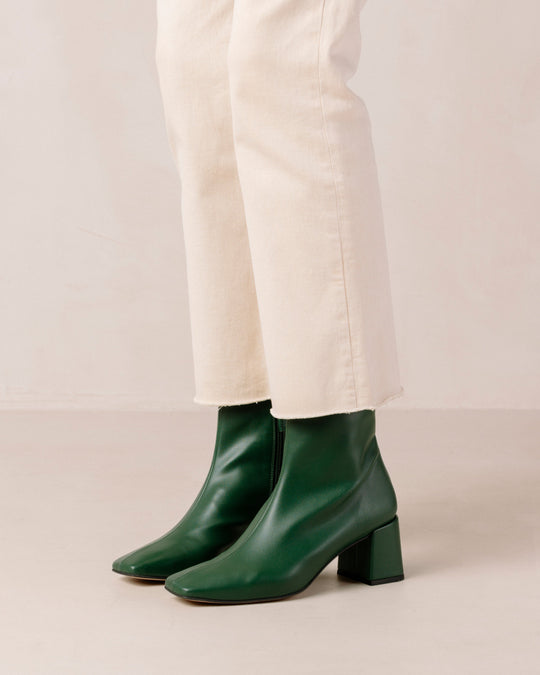 Watercolor Cucumber Green Vegan Leather Ankle Boots